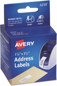 Picture of Avery 4150 Multi-Purpose Labels, 3-1/2-Inch x1-1/8-Inch, 130/Roll,2 RL/BX, White