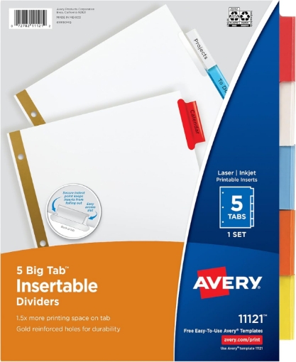 Picture of Avery Big Tab Insertable Dividers, 5 Multicolor Tabs, Case Pack of 36 Sets (11121)