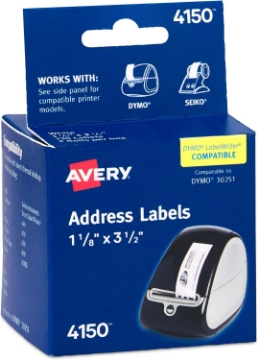 Picture of Avery Direct Thermal Address Labels, 1-1/8" x 3-1/2", White, Direct Thermal Printable, Comparable to DYMO 30251, 2 Rolls of Blank Labels per Pack, 2,600 Total (10 Packs of 4150)