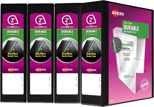Picture of Avery Durable View 3 Ring Binder, 2 Inch Slant Rings, 4 Black Binders (17031)