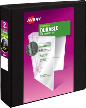 Picture of Avery Durable View 3 Ring Binder, 2 Inch Slant Rings, 530-Sheet Capacity, DuraHinge, 2.8 Inch Wide Spine, Customizable Clear Cover and Spine, 1 Black Binder (17031)