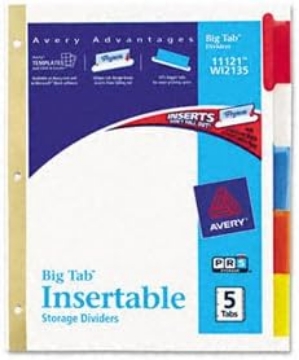 Picture of Avery WorkSaver Big Tab Paper Dividers INDEX,BNDR,11X8.5,5CLRD KB003 (Pack of100)