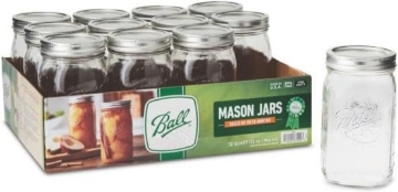 Picture of Ball Wide Mouth Clear Glass Canning Quart 32 Oz Mason Jars with Lids, 12 Pack