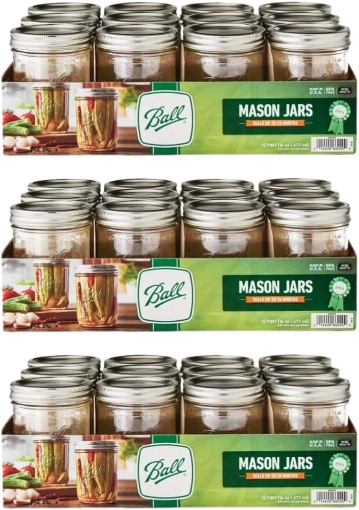 Picture of Ball Wide Mouth Glass Mason Jars with Lids and Bands, Used for Canning, Pickling, Juice, Jam, Jelly, Pint Size 16 Ounce (Pack of 36)