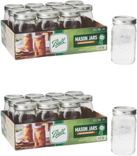 Picture of Ball Wide Mouth Glass Mason Jars with Lids and Bands, Used for Canning, Pickling, Juice, Jam, Jelly, Quart Size 32 Ounce (Pack of 24)