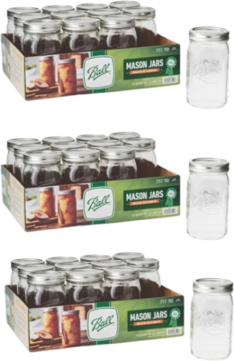 Picture of Ball Wide Mouth Glass Mason Jars with Lids and Bands, Used for Canning, Pickling, Juice, Jam, Jelly, Quart Size 32 Ounce (Pack of 36)
