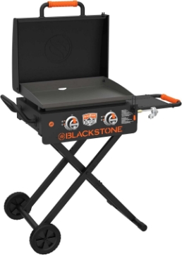 Picture of Blackstone 22” On The Go Scissor-Leg Griddle with Two Burners -Stainless Steel Gas Griddle with Hood, Wheels, Side Shelf –Heavy Duty Outdoor Stainless Steel Griddle for Backyard, Patio Camping –1935