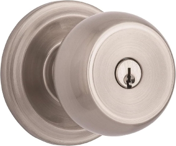 Picture of BRINKS - Stafford Front Door Keyed Door Knob, Satin Nickel - Front Door Entrance Keyed Door Handle Opens Hands-Free