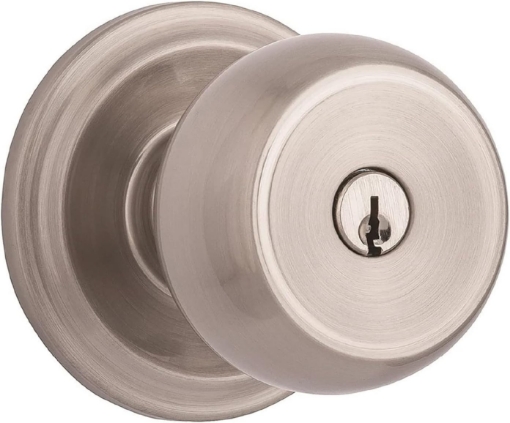 Picture of BRINKS - Stafford Front Door Keyed Door Knob, Satin Nickel - Front Door Entrance Keyed Door Handle Opens Hands-Free