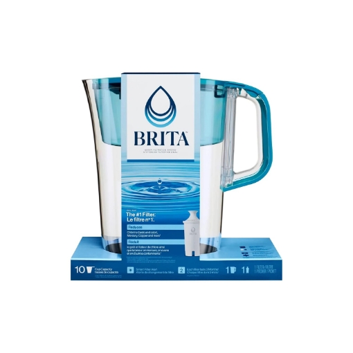 Picture of Brita Tahoe Large 10 Cup Water Filter Pitcher with Smart Light Filter Reminder and 1 Standard Filter- Transparent Teal
