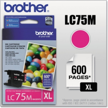 Picture of Brotheramp;reg; - LC75M (LC-75M) High-Yield Ink, 600 Page-Yield, Magenta - Sold As 1 Each - Reliable OEM Ink.