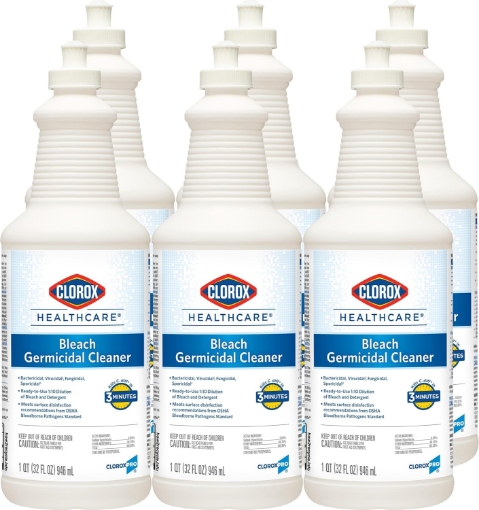 Picture of CloroxPro Healthcare Bleach Germicidal Cleaner Pull-Top, Healthcare Cleaning and Industrial Cleaning, 32 Ounces - 68832 (Pack of 6)