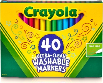 Picture of Crayola Ultra Clean Fine Line Washable Markers (40ct), Colored Markers for Kids, Fine Tip, Coloring Book Art Supplies, Gifts for Kids, Ages 3, 4, 5