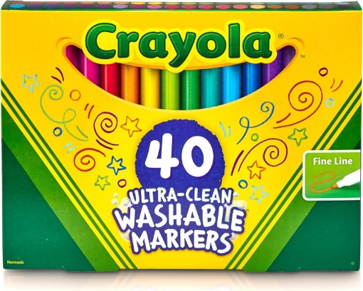 Picture of Crayola Ultra Clean Fine Line Washable Markers (40ct), Colored Markers for Kids, Fine Tip, Coloring Book Art Supplies, Gifts for Kids, Ages 3, 4, 5