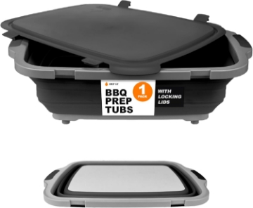 Picture of Drip EZ Collapsible BBQ Prep Tub - for Meal Prep Marinating Food Storage - Includes Cutting Board & Locking Lid - (1) XL - Black