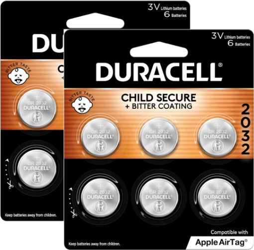 Picture of DURACELL 2032 Lithium Battery. 12 Count 2 Pack. Child Safety Features. Compatible with Apple AirTag, Key Fob, and Other Devices. CR2032 Lithium 3V Cell.