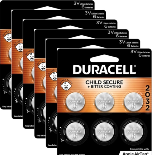 Picture of DURACELL 2032 Lithium Battery. 36 Count Pack. Child Safety Features. Compatible with Apple AirTag, Key Fob, and Other Devices. CR2032 Battery Lithium Coin Battery. CR Lithium 3V Cell