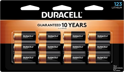Picture of Duracell CR123A 3V Lithium Battery, 12 Count (Pack of 1), 3 Volt High Power for Home Safety, Security Devices, Flashlights, Smoke Alarms, Home Automation