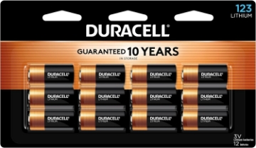 Picture of Duracell CR123A 3V Lithium Battery, 12 Count (Pack of 1), 3 Volt High Power for Home Safety, Security Devices, Flashlights, Smoke Alarms, Home Automation