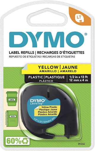 Picture of Dymo- Letratag Label Tape Cassette ,Ltratg ,1/2" ,Plstc ,Yw (Pack Of 15