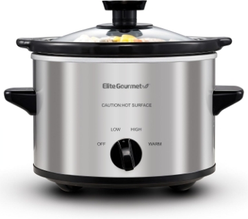 Picture of Elite Gourmet MST-250XS Electric Slow Cooker Ceramic Pot, Adjustable Temp, Entrees, Sauces, Stews & Dips, Dishwasher Safe Glass Lid & Crock, 1.5 Quart, Stainless Steel