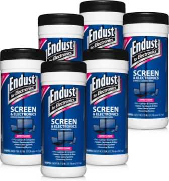 Picture of Endust For Electronics; Screen & Surface Cleaning Wipes, For TV, Phone, Computer Monitor, Laptop, Tablet, Pre-Moistened, Alcohol and Ammonia Free, 70 Count, 6 Pack (11506P6)