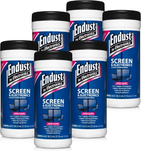 Picture of Endust For Electronics; Screen & Surface Cleaning Wipes, For TV, Phone, Computer Monitor, Laptop, Tablet, Pre-Moistened, Alcohol and Ammonia Free, 70 Count, 6 Pack (11506P6)
