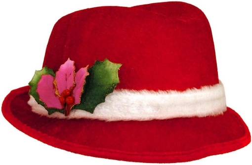 Picture of Fedora Slick Santa Elf Flocked Hat Holiday - Teen Smaller Adult