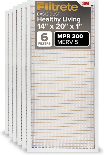 Picture of Filtrete 14x20x1 AC Furnace Air Filter MERV 5 MPR 300 Capture Unwanted Particles 3-Month Pleated 1-Inch Electrostatic Air Cleaning Filter, 6-Pack (Actual Size 13.81x19.81x0.81 in)