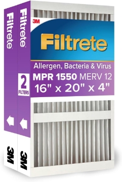Picture of Filtrete 16x20x4 AC Furnace Air Filter, MPR 1550, MERV 12, Fits Lennox & Honeywell, Allergen, Electrostatic Air Cleaning Filter, 2-Pack (actual size 15.88x19.88x4.31 in)