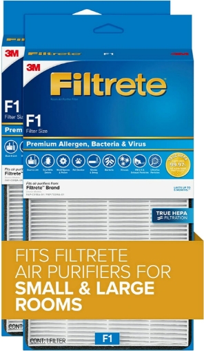 Picture of Filtrete F1 Room Air Purifier Filter, True HEPA Premium Allergen, Bacteria, & Virus, 12 in. x 6.75 in., 2-Pack, Works with Devices: FAP-C01BA-G1, FAP-T02WA-G1 and FAP-ST02N