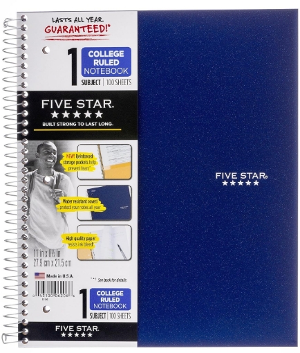 Picture of Five Star 06206 11" X 8-1/2" 1 Subject Wirebound Notebook Assorted Colors