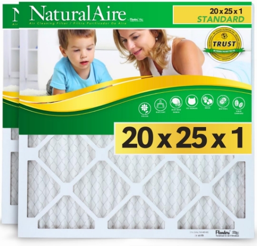 Picture of Flanders NaturalAire 20x25x1 Air Filter Standard MERV 8, Pleated Air Conditioner Furnace HVAC AC Home Filter Replacement, 84858.012025 (Pack of 2 Filters)
