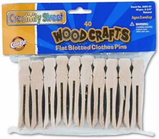 Picture of Flat Wood Slotted Clothespins, 3-3/4 Length, 40 Toothpicks per Pack [Set of 2]