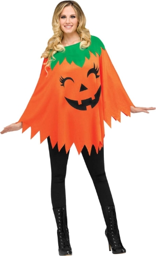 Picture of Fun World Pumpkin Poncho For Halloween, School Acting, Costume Party, for Women Adult Size (1 Pack)