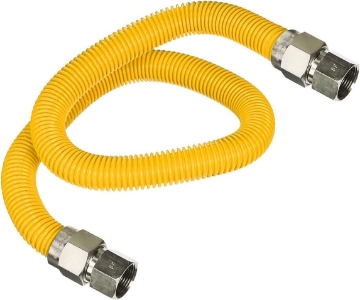 Picture of Gas Connector 48 inch Yellow Coated Stainless Steel, 5/8” OD Flexible Gas Hose Connector for Gas Range, Furnace, Stove with 3/4” FIP x 3/4” FIP Stainless Steel Fittings, 48” Gas Appliance Supply Line