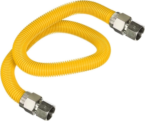 Picture of Gas Connector 48 inch Yellow Coated Stainless Steel, 5/8” OD Flexible Gas Hose Connector for Gas Range, Furnace, Stove with 3/4” FIP x 3/4” FIP Stainless Steel Fittings, 48” Gas Appliance Supply Line