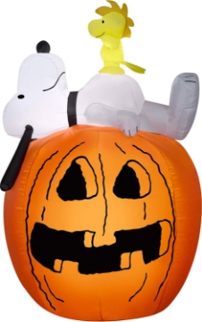 Picture of Gemmy Airblown Snoopy and Woodstock on Pumpkin Scene Peanuts, 4.5 ft Tall, Multicolored