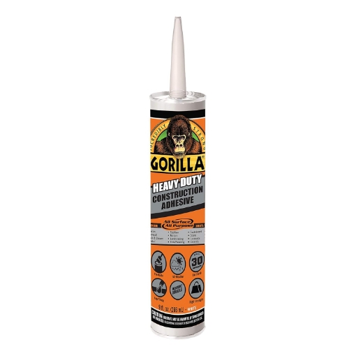 Picture of Gorilla Heavy Duty Construction Adhesive, White Glue, 9 Ounce Cartridge (Pack of 1) - Gap Filling and Waterproof