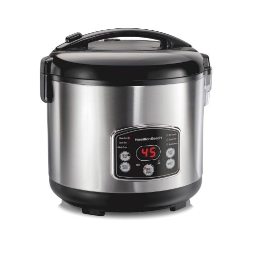 Picture of Hamilton Beach Digital Programmable Rice Cooker & Food Steamer, 14 Cups Cooked (7 Uncooked) With Steam & Rinse Basket, Stainless Steel (37548)