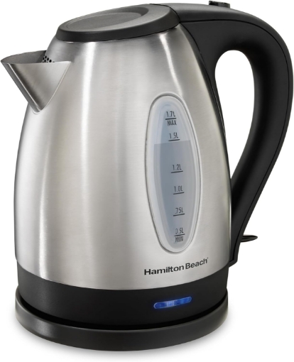 Picture of Hamilton Beach Electric Tea Kettle, Water Boiler & Heater, 1.7 Liter, Cordless Serving, 1500 Watts for Fast Boiling, Auto-Shutoff and Boil-Dry Protection, Stainless Steel (40880)