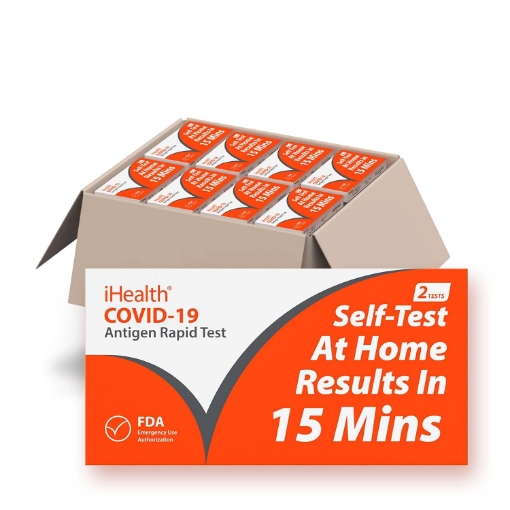 Picture of iHealth COVID-19 Antigen Rapid Test, 90 Packs, 180 Tests Total, Results in 15 Minutes with Non-invasive Nasal Swab, Easy to Use & No Discomfort