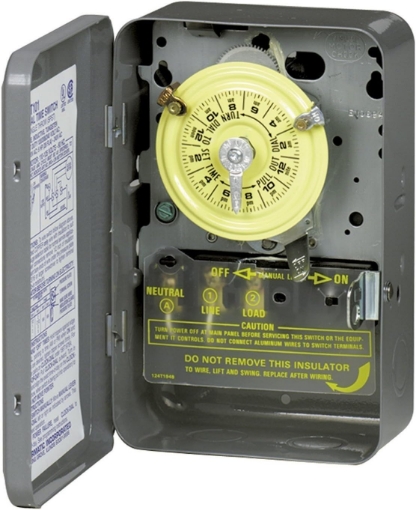 Picture of Intermatic T101 24-Hour Mechanical Timer Switch - 120V SPST, Indoor Metal Enclosure, Programmable Light Timer, Heavy Duty, Manual Override, 40 Amp - Ideal for Lights, Pumps, Fans, and HVAC Systems
