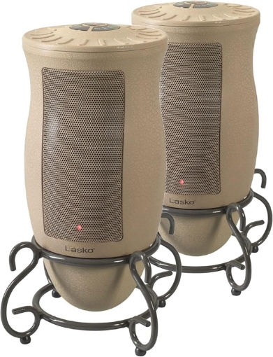 Picture of Lasko 6435 Designer Series 1500 Watt Decorative Base Oscillating Ceramic Space Heater with 3 Heat Settings and Built In Safety Features, Tan (2 Pack)