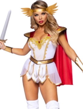 Picture of Leg Avenue Women's 4 Pc Power Princess Costume Includes Bodysuit with Molded Shoulders & Attached Cape, Panel Skirt, Wrist Cuffs, Wing Head Piece