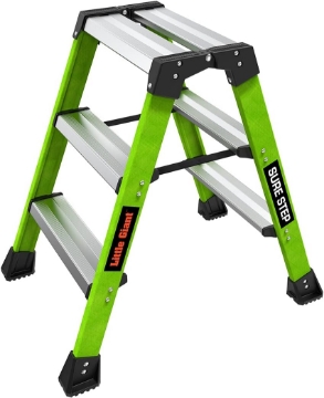 Picture of Little Giant Ladders, Sure Step, 3-Step, Double-Sided Step Stool, Fiberglass, (11953), Type 1AA, 375 lbs Weight Rating, Hi-viz Green