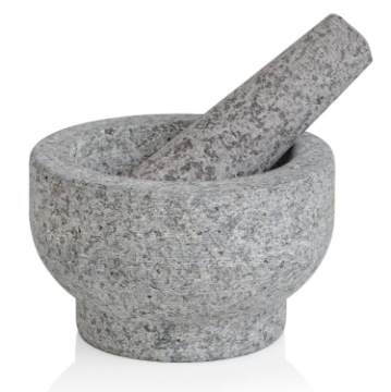 Picture of Maxam Grey Mortar and Pestle Set - 5 Inch - 1 Cup Capacity - Heavy Granite for Grinding Spices, Herbs and Avocado Masher for Guacamole and Pesto