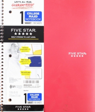 Picture of Mead Five Star 06206 11" X 8-1/2" 1 Subject Wirebound Notebook Assorted Colors