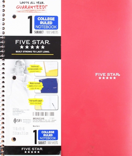 Picture of Mead Five Star 06206 11" X 8-1/2" 1 Subject Wirebound Notebook Assorted Colors