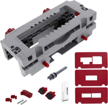 Picture of Milescraft 1229 Hinge Jig PLUS – Dual Clamping Door Hinge Jig Door Hinge Mortiser. Complete Hinge Installation Kit Rout Mortises from 2.5” to 4.5”. Strike and Latch Plates Included for Standard Doors